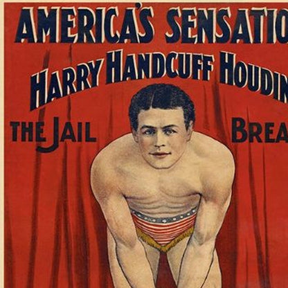 36" X 54" Houdini In Handcuffs Vintage Magic Poster Wall Art HomeRoots