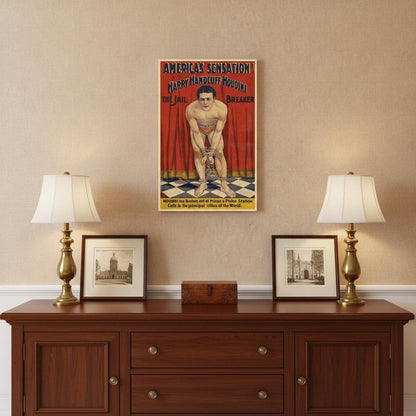 36" X 54" Houdini In Handcuffs Vintage Magic Poster Wall Art HomeRoots