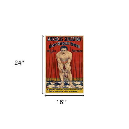 36" X 54" Houdini In Handcuffs Vintage Magic Poster Wall Art HomeRoots