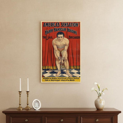 36" X 54" Houdini In Handcuffs Vintage Magic Poster Wall Art HomeRoots