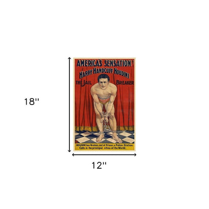36" X 54" Houdini In Handcuffs Vintage Magic Poster Wall Art HomeRoots