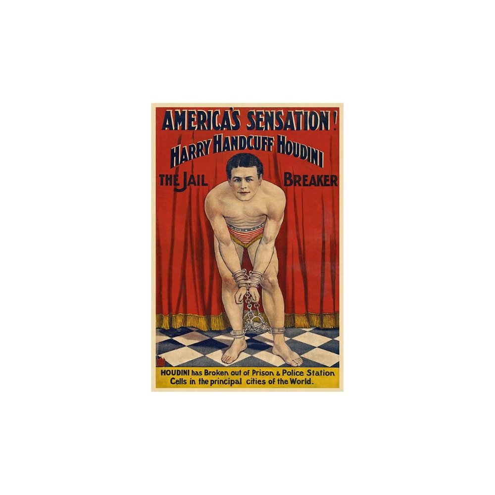 36" X 54" Houdini In Handcuffs Vintage Magic Poster Wall Art HomeRoots