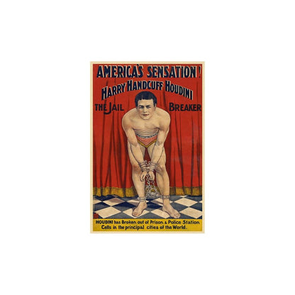 36" X 54" Houdini In Handcuffs Vintage Magic Poster Wall Art HomeRoots