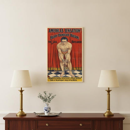 36" X 54" Houdini In Handcuffs Vintage Magic Poster Wall Art HomeRoots