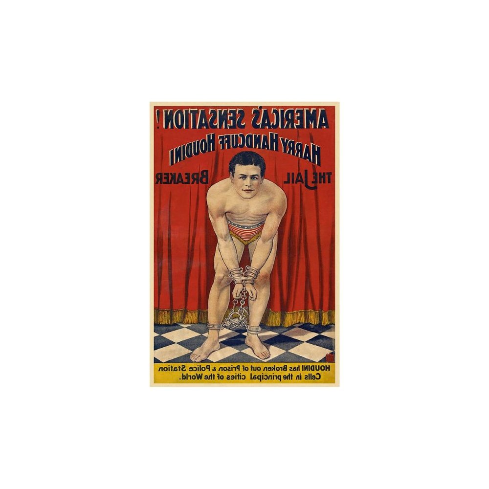 36" X 54" Houdini In Handcuffs Vintage Magic Poster Wall Art HomeRoots