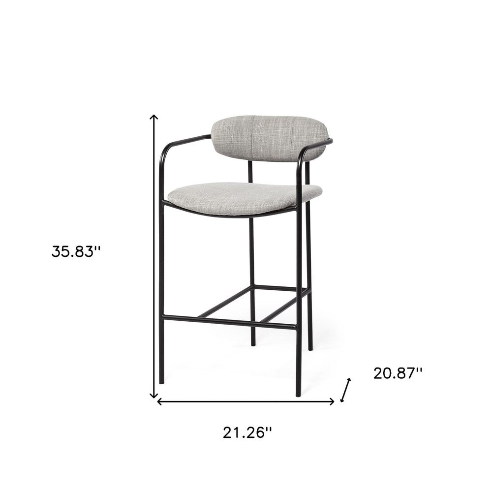 27" Gray And Black Fabric And Metal Counter Height Bar Chair HomeRoots