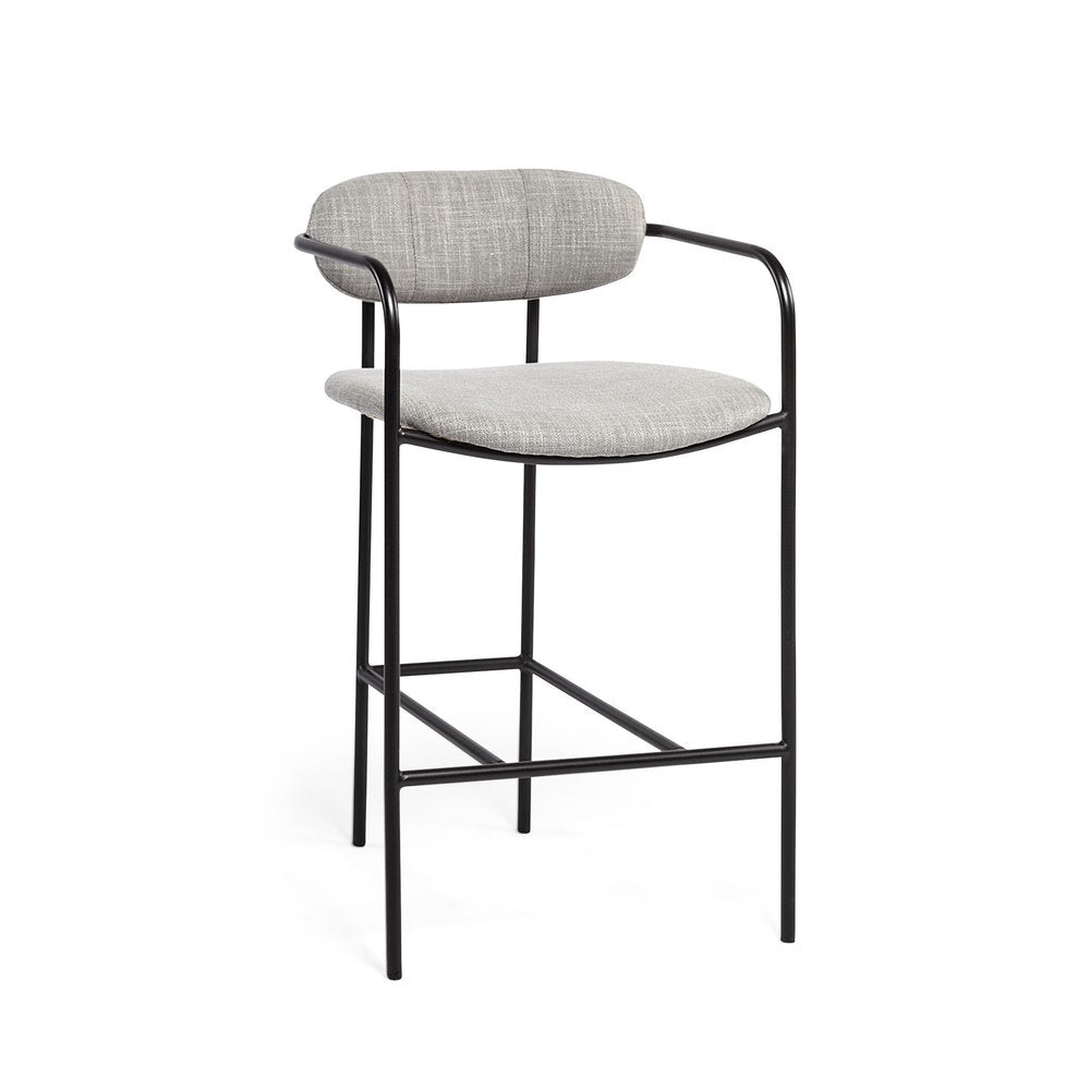 27" Gray And Black Fabric And Metal Counter Height Bar Chair HomeRoots