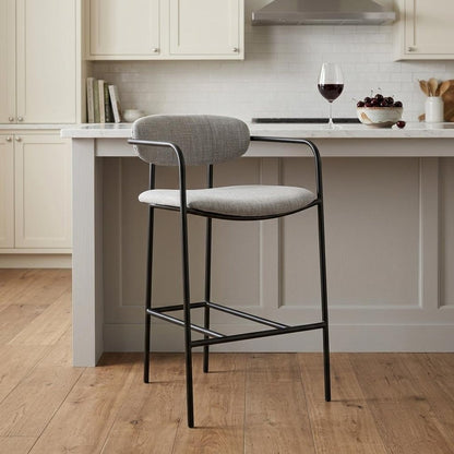 27" Gray And Black Fabric And Metal Counter Height Bar Chair HomeRoots