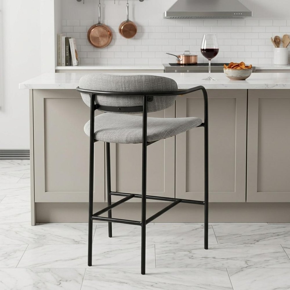 27" Gray And Black Fabric And Metal Counter Height Bar Chair HomeRoots