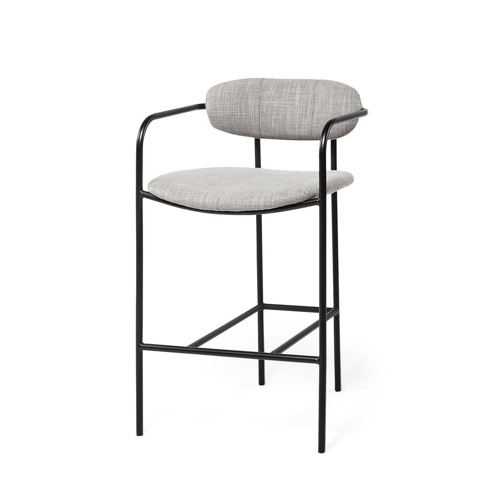 27" Gray And Black Fabric And Metal Counter Height Bar Chair HomeRoots