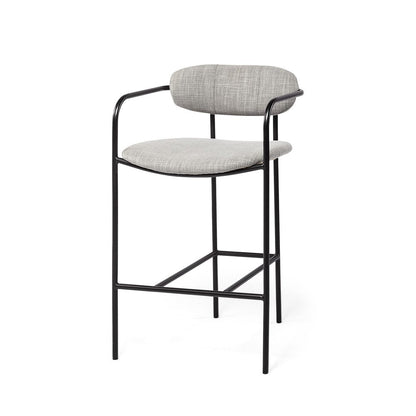 27" Gray And Black Fabric And Metal Counter Height Bar Chair HomeRoots