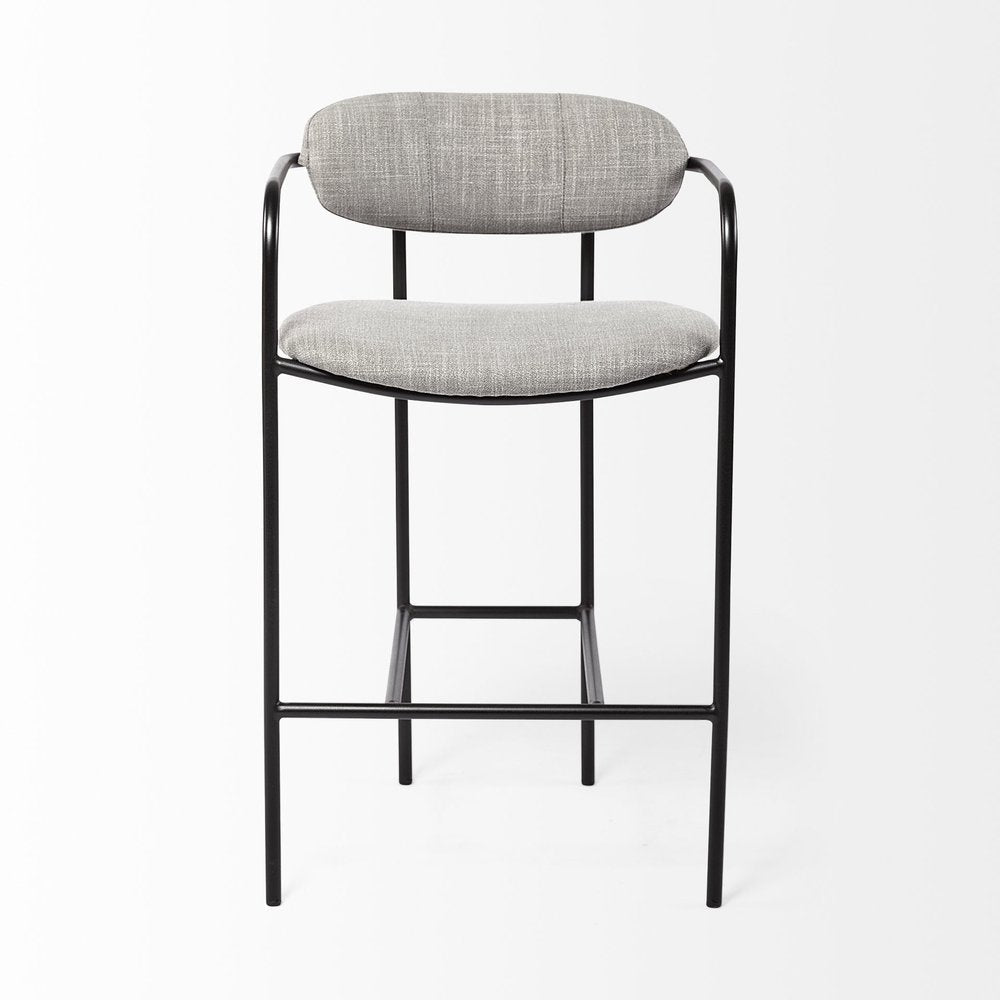 27" Gray And Black Fabric And Metal Counter Height Bar Chair HomeRoots