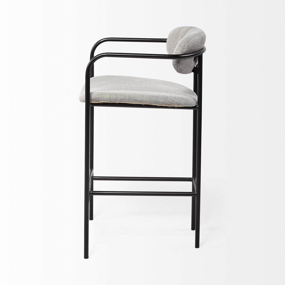 27" Gray And Black Fabric And Metal Counter Height Bar Chair HomeRoots