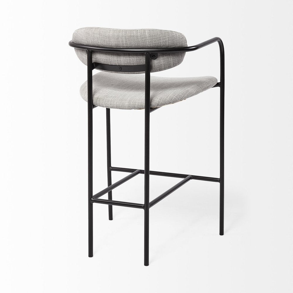 27" Gray And Black Fabric And Metal Counter Height Bar Chair HomeRoots