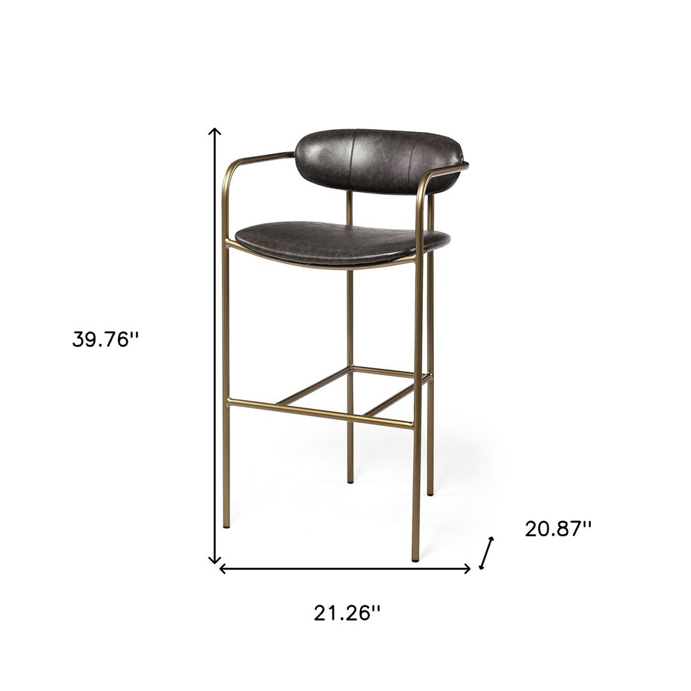 30" Brown And Gold Faux Leather And Steel Bar Height Bar Chair HomeRoots