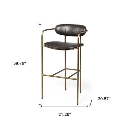 30" Brown And Gold Faux Leather And Steel Bar Height Bar Chair HomeRoots