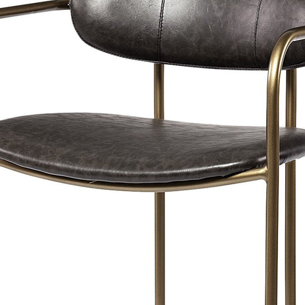 30" Brown And Gold Faux Leather And Steel Bar Height Bar Chair HomeRoots