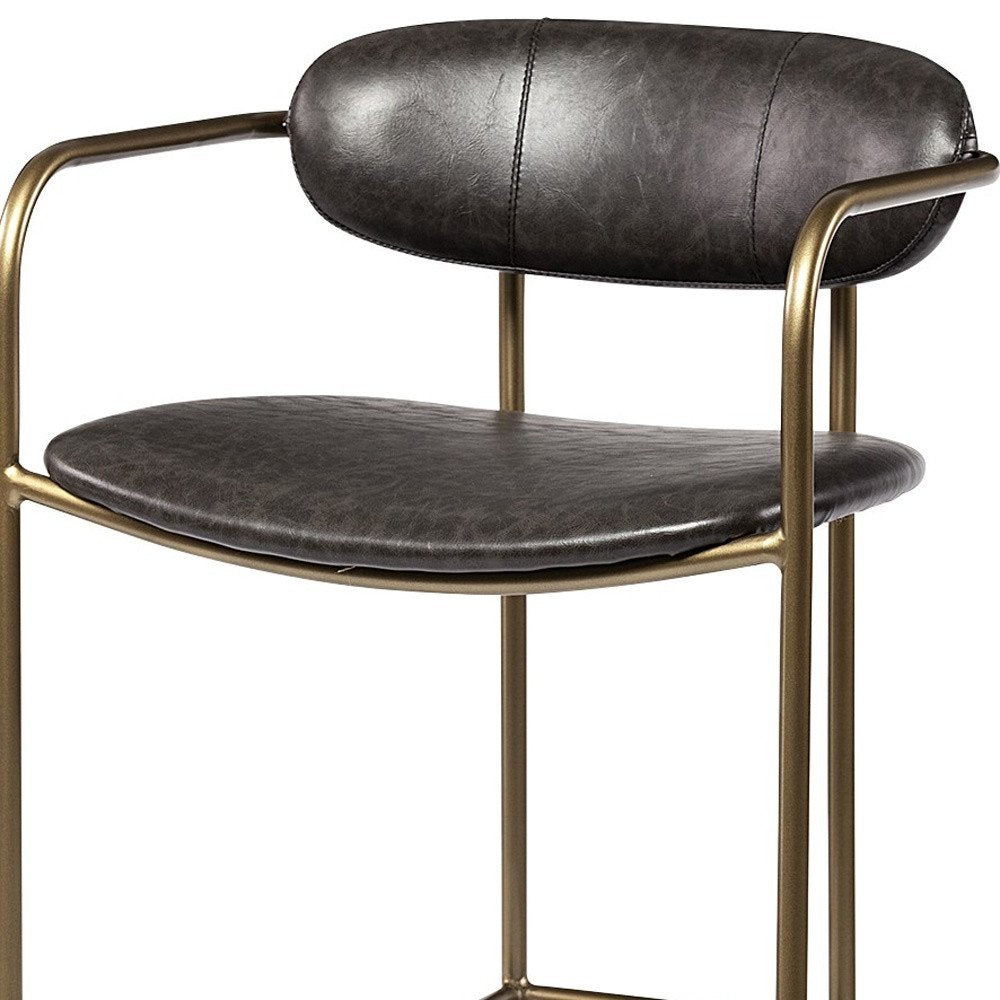 30" Brown And Gold Faux Leather And Steel Bar Height Bar Chair HomeRoots