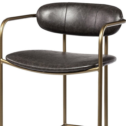 30" Brown And Gold Faux Leather And Steel Bar Height Bar Chair HomeRoots
