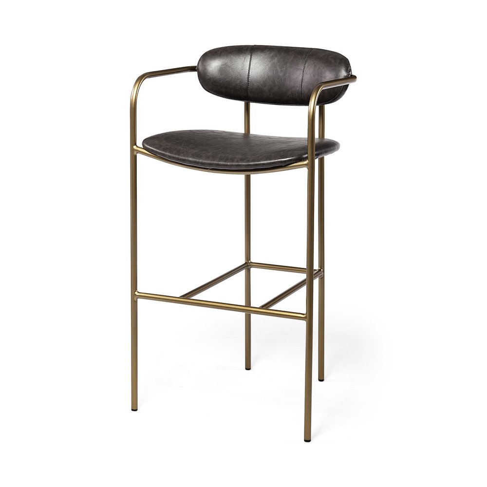 30" Brown And Gold Faux Leather And Steel Bar Height Bar Chair HomeRoots