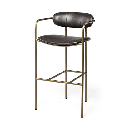 30" Brown And Gold Faux Leather And Steel Bar Height Bar Chair HomeRoots