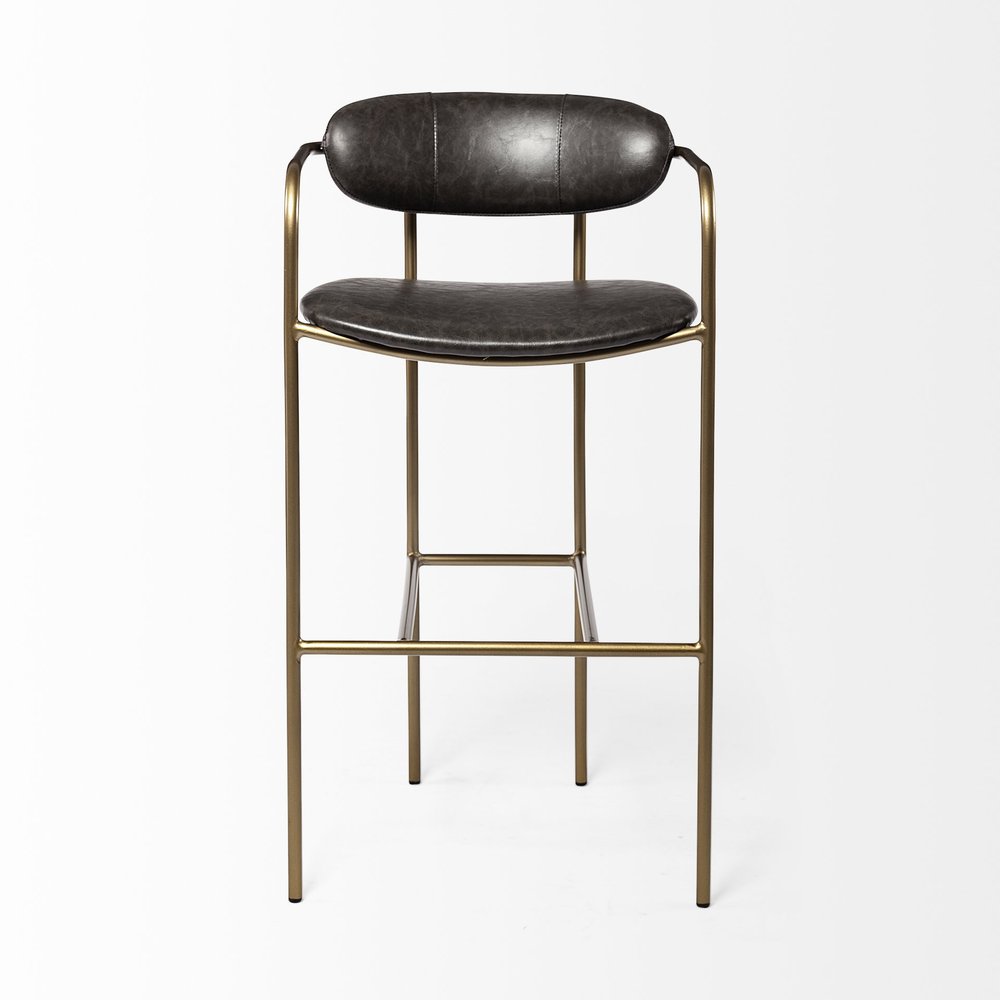 30" Brown And Gold Faux Leather And Steel Bar Height Bar Chair HomeRoots