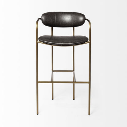 30" Brown And Gold Faux Leather And Steel Bar Height Bar Chair HomeRoots