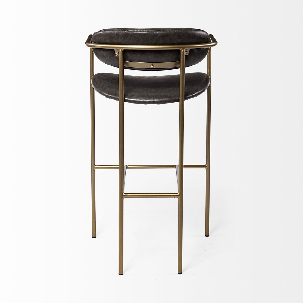 30" Brown And Gold Faux Leather And Steel Bar Height Bar Chair HomeRoots