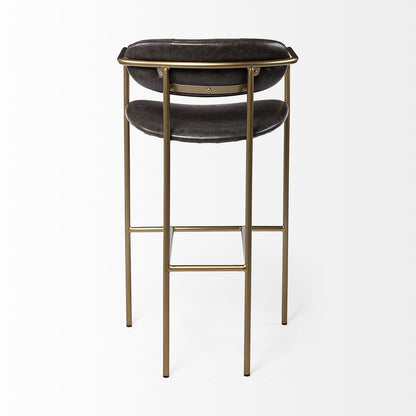 30" Brown And Gold Faux Leather And Steel Bar Height Bar Chair HomeRoots