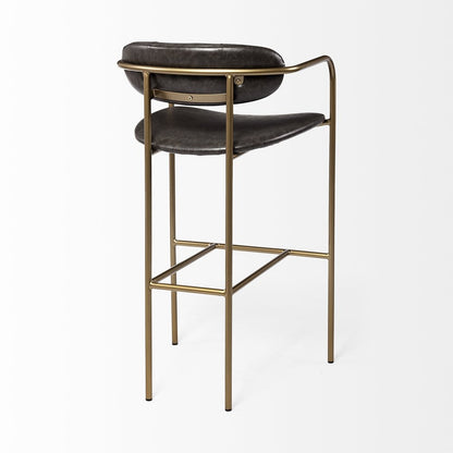 30" Brown And Gold Faux Leather And Steel Bar Height Bar Chair HomeRoots