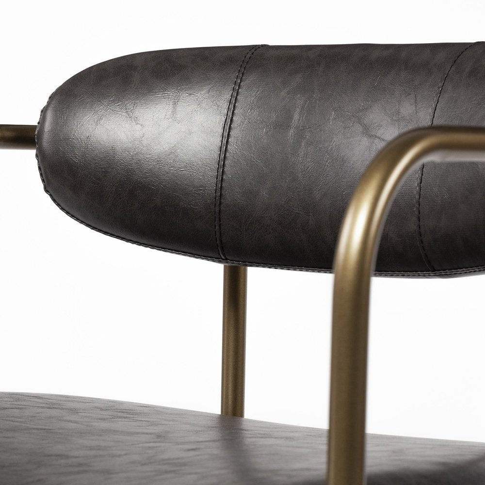 30" Brown And Gold Faux Leather And Steel Bar Height Bar Chair HomeRoots