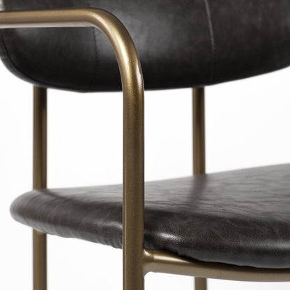 30" Brown And Gold Faux Leather And Steel Bar Height Bar Chair HomeRoots