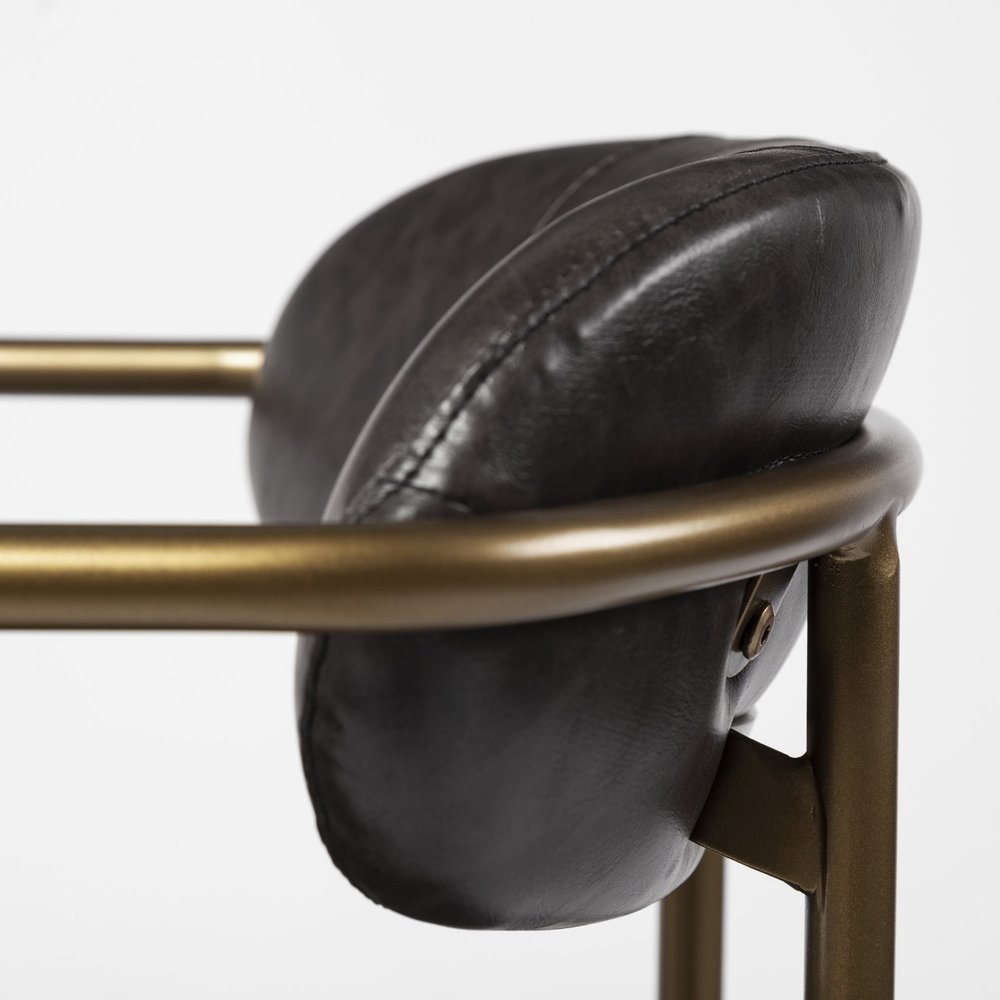 30" Brown And Gold Faux Leather And Steel Bar Height Bar Chair HomeRoots