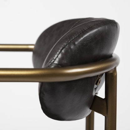 30" Brown And Gold Faux Leather And Steel Bar Height Bar Chair HomeRoots