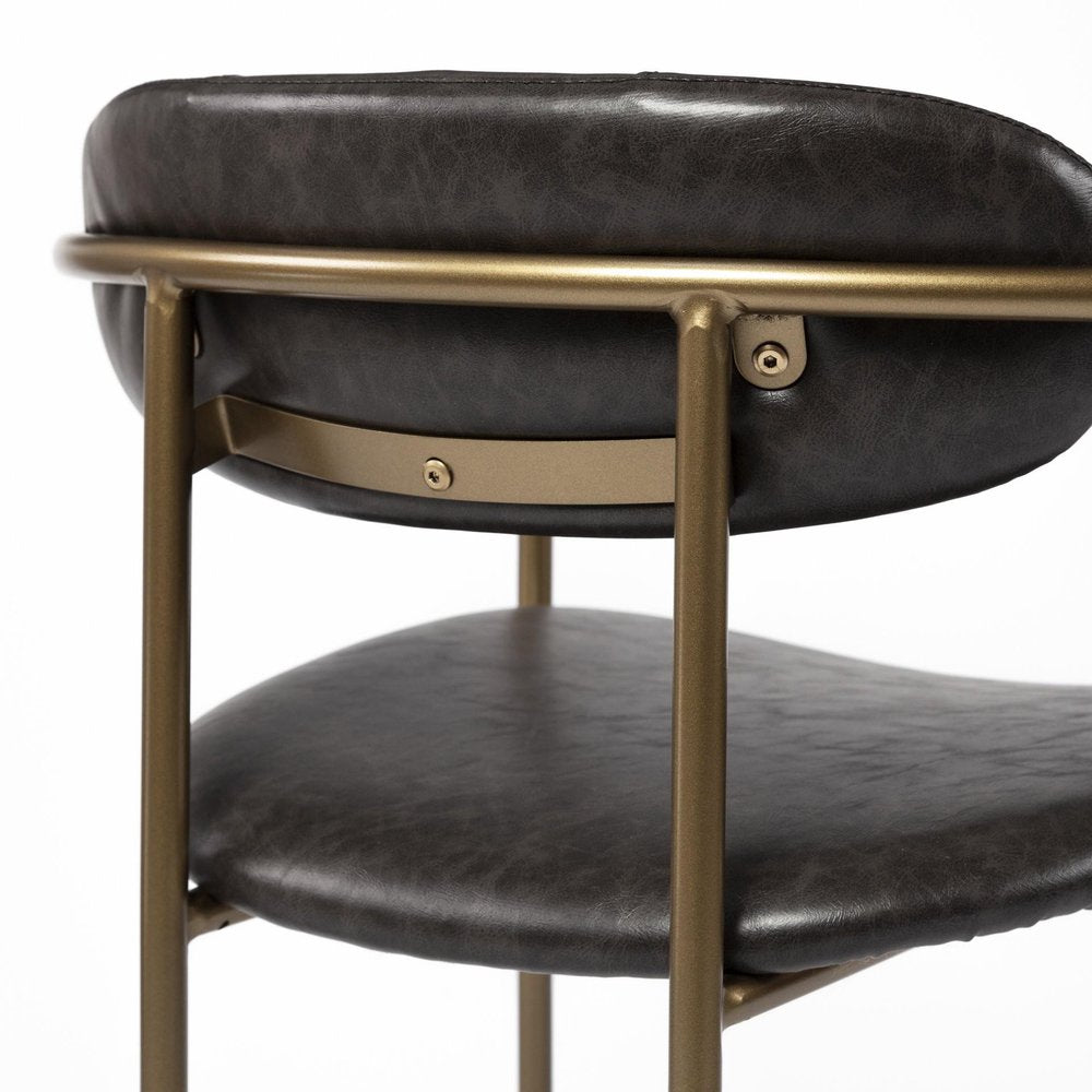 30" Brown And Gold Faux Leather And Steel Bar Height Bar Chair HomeRoots
