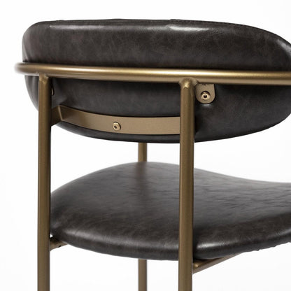 30" Brown And Gold Faux Leather And Steel Bar Height Bar Chair HomeRoots