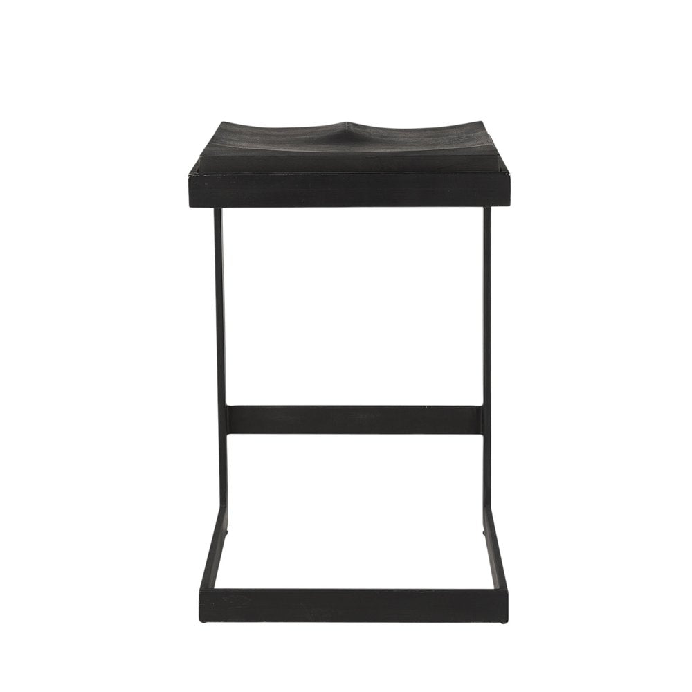 26" Black Solid Wood And Metal Backless Counter Height Bar Chair HomeRoots