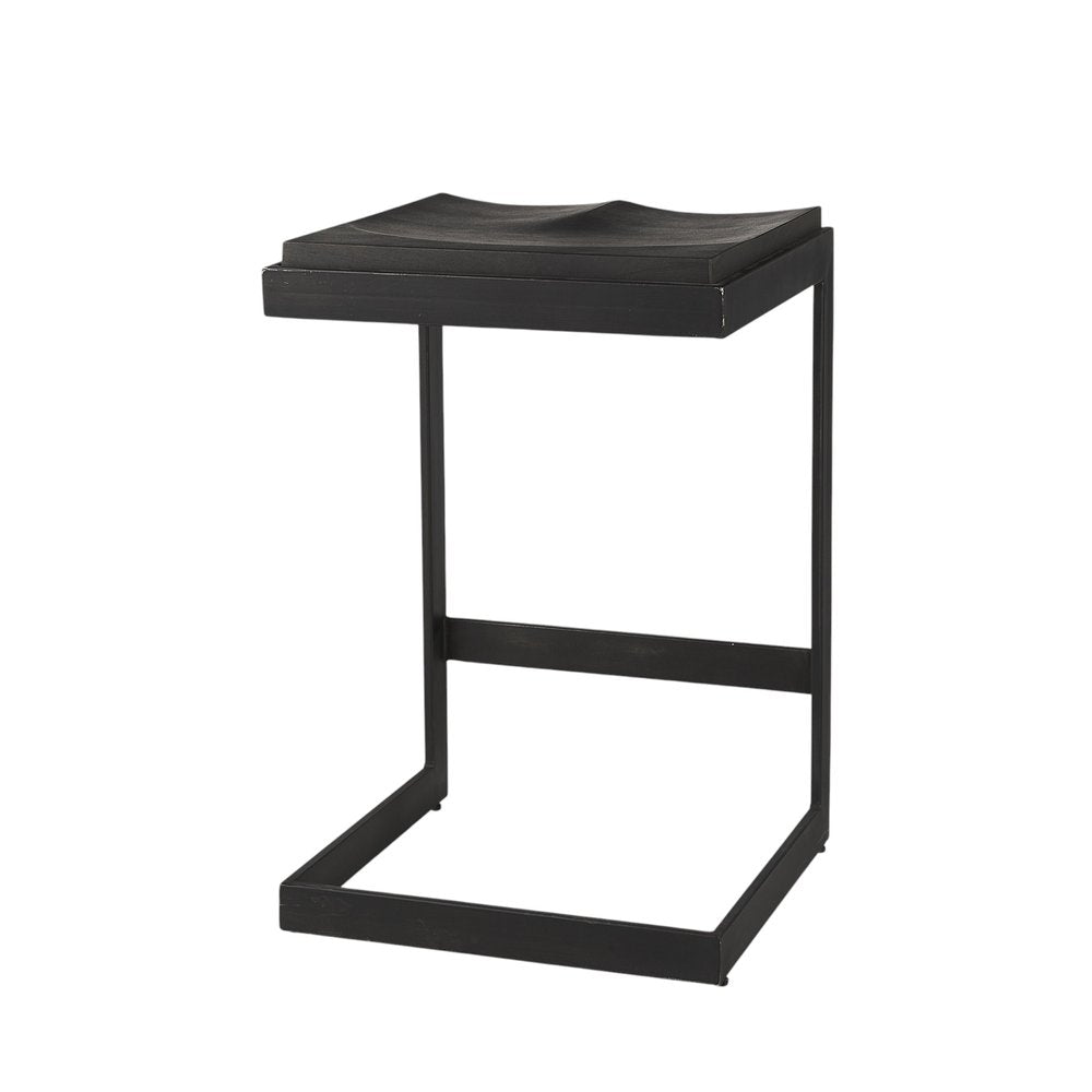 26" Black Solid Wood And Metal Backless Counter Height Bar Chair HomeRoots