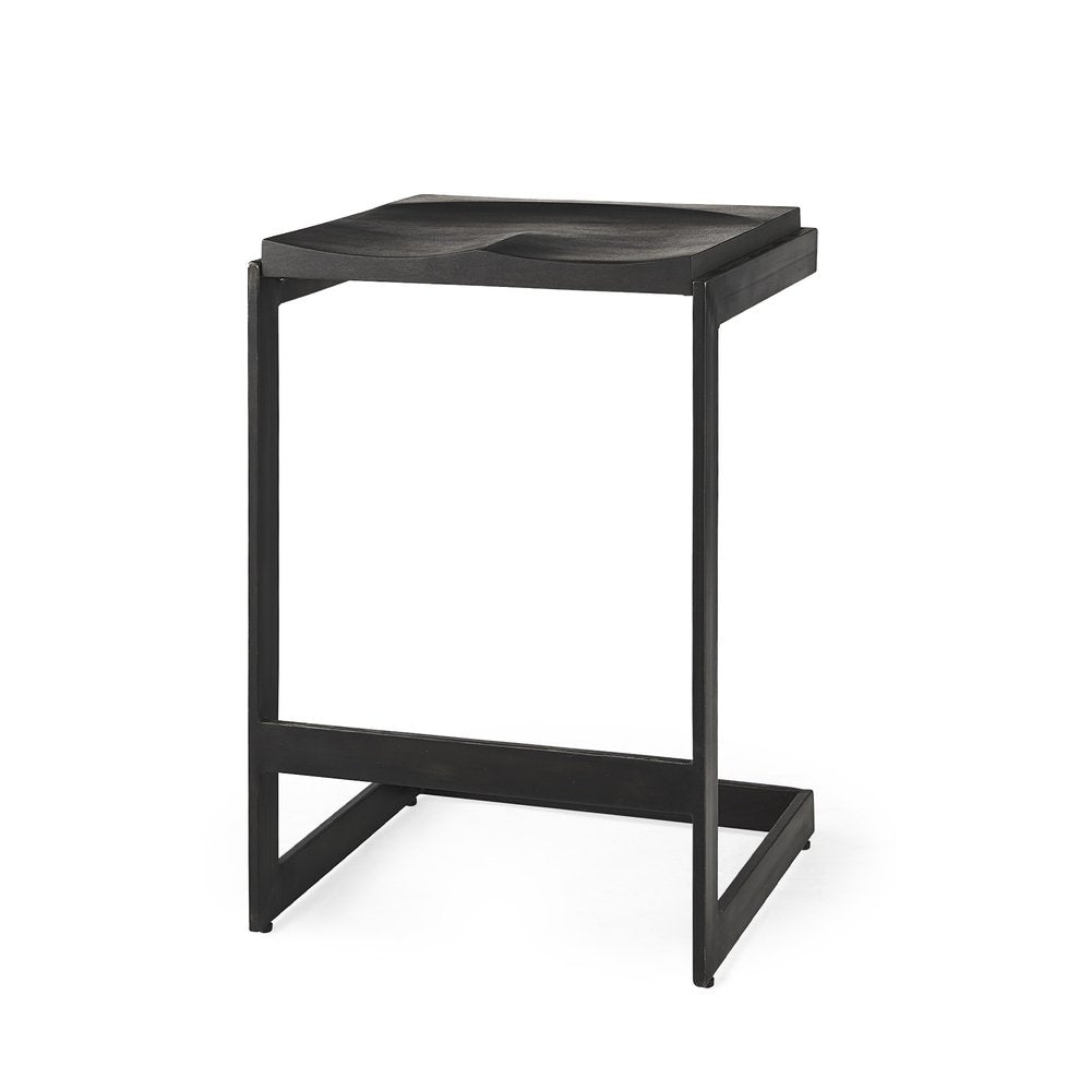 26" Black Solid Wood And Metal Backless Counter Height Bar Chair HomeRoots
