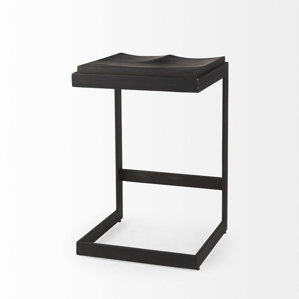 26" Black Solid Wood And Metal Backless Counter Height Bar Chair HomeRoots