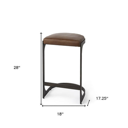 29" Brown And Black Leather And Genuine Leather And Metal Backless Counter Height Bar Chair HomeRoots