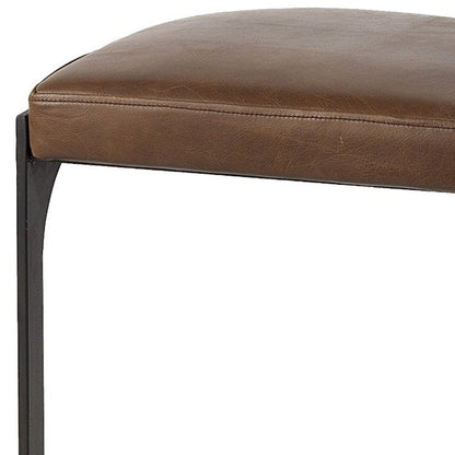 29" Brown And Black Leather And Genuine Leather And Metal Backless Counter Height Bar Chair HomeRoots