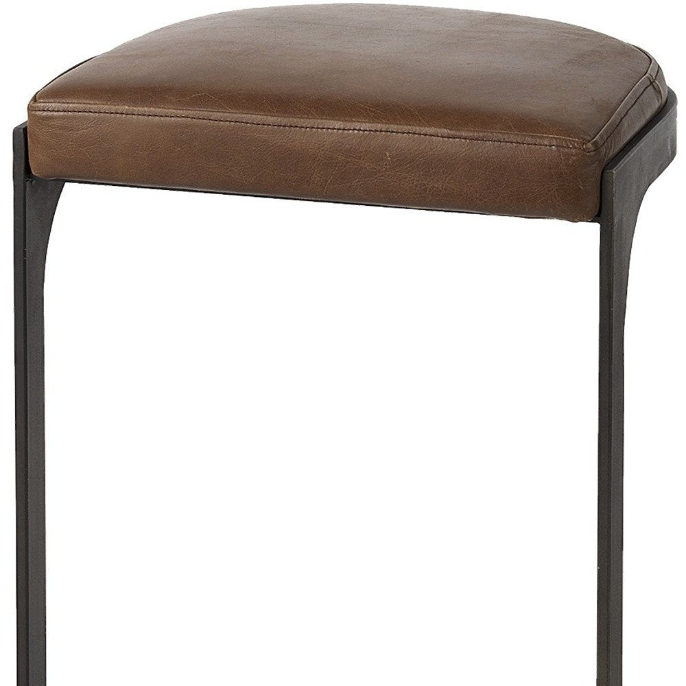 29" Brown And Black Leather And Genuine Leather And Metal Backless Counter Height Bar Chair HomeRoots