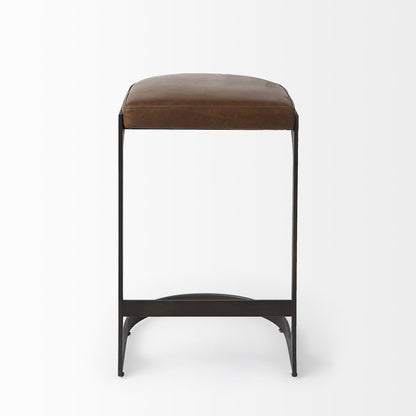 29" Brown And Black Leather And Genuine Leather And Metal Backless Counter Height Bar Chair HomeRoots