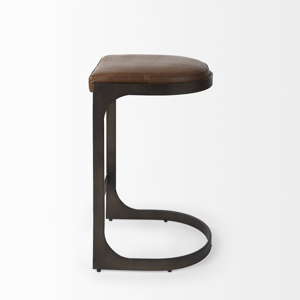 29" Brown And Black Leather And Genuine Leather And Metal Backless Counter Height Bar Chair HomeRoots