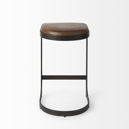 29" Brown And Black Leather And Genuine Leather And Metal Backless Counter Height Bar Chair HomeRoots