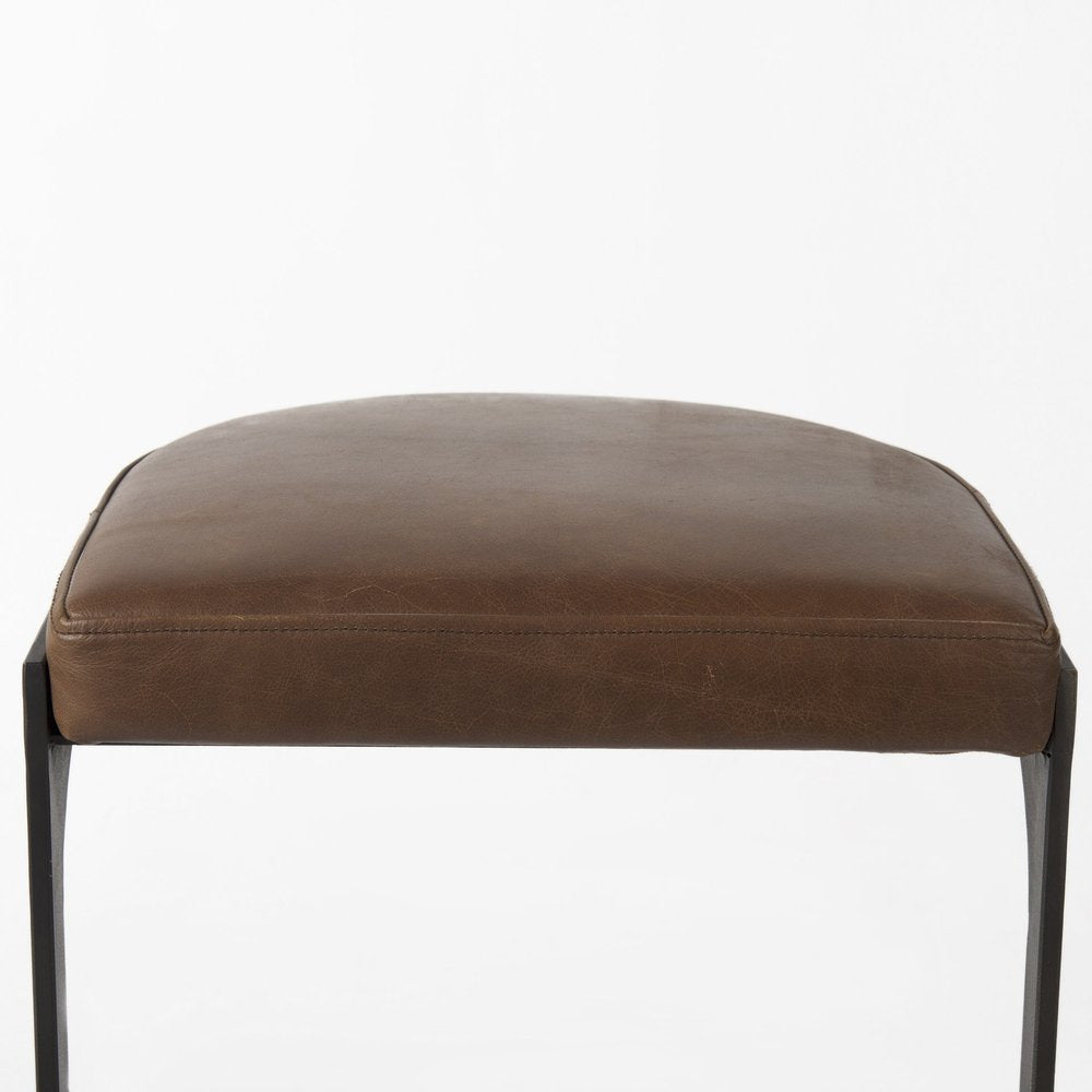 29" Brown And Black Leather And Genuine Leather And Metal Backless Counter Height Bar Chair HomeRoots