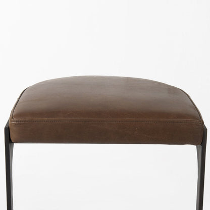 29" Brown And Black Leather And Genuine Leather And Metal Backless Counter Height Bar Chair HomeRoots