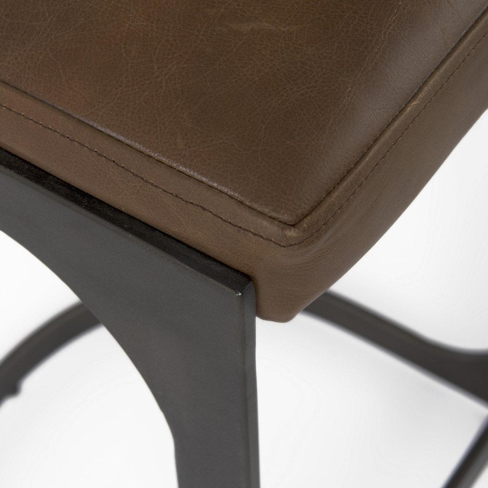 29" Brown And Black Leather And Genuine Leather And Metal Backless Counter Height Bar Chair HomeRoots
