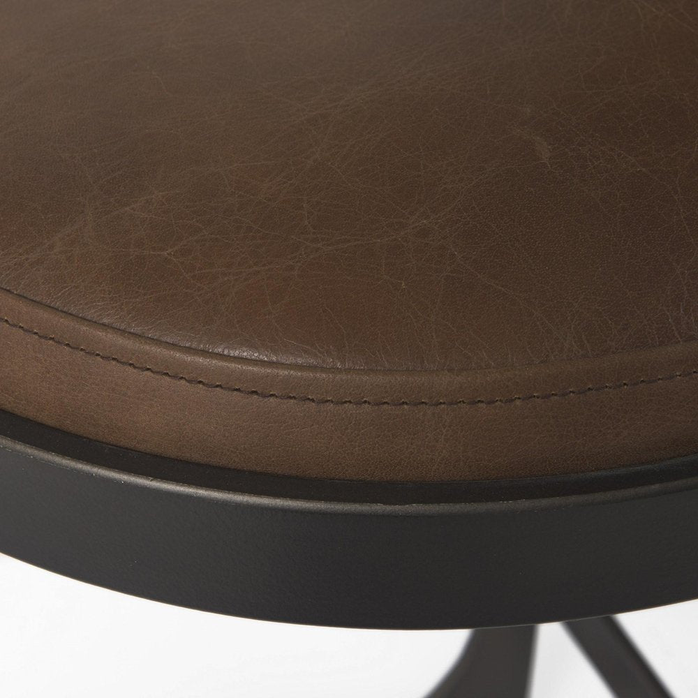 29" Brown And Black Leather And Genuine Leather And Metal Backless Counter Height Bar Chair HomeRoots